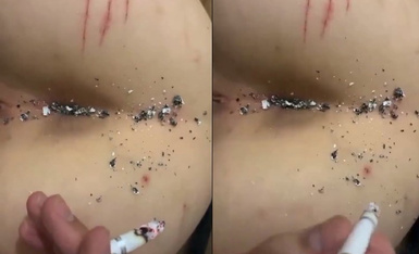 女生宿舍胁迫同班女生脱光衣服用手机拍她逼,还把烟灰弹在她屁眼上