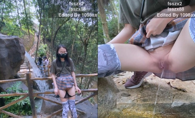 天花板级别露出界狂人推特网红FSSZX888景区人前挑战露出人工湖里尿尿脱光大摇大摆散步不怕被人看见