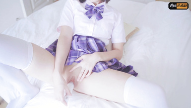 JK制服,震动棒抽插自慰！整根塞满！好多水超级羞耻！会旋转的震动棒