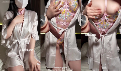 olive-居家小母狗發情篇，睡衣刺綉情趣內衣誘惑，炮機後入深插