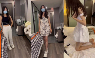 碎花洋裙清純還未開苞的大學生妹子，約拍私密寫真，半推半就被攝影師道具調情，玩弄粉穴(2)